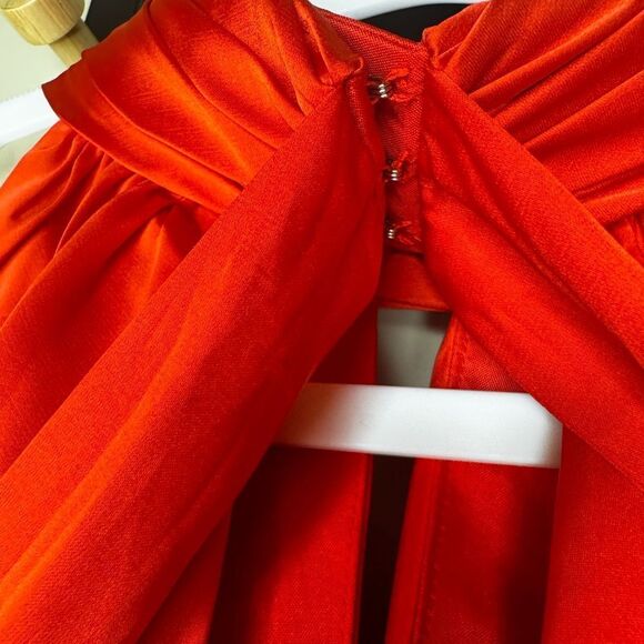 NWT Mac Duggal Red Halter Neck Sleeveless Gown 49520 ❤️ Size 18 - Picture 10 of 11